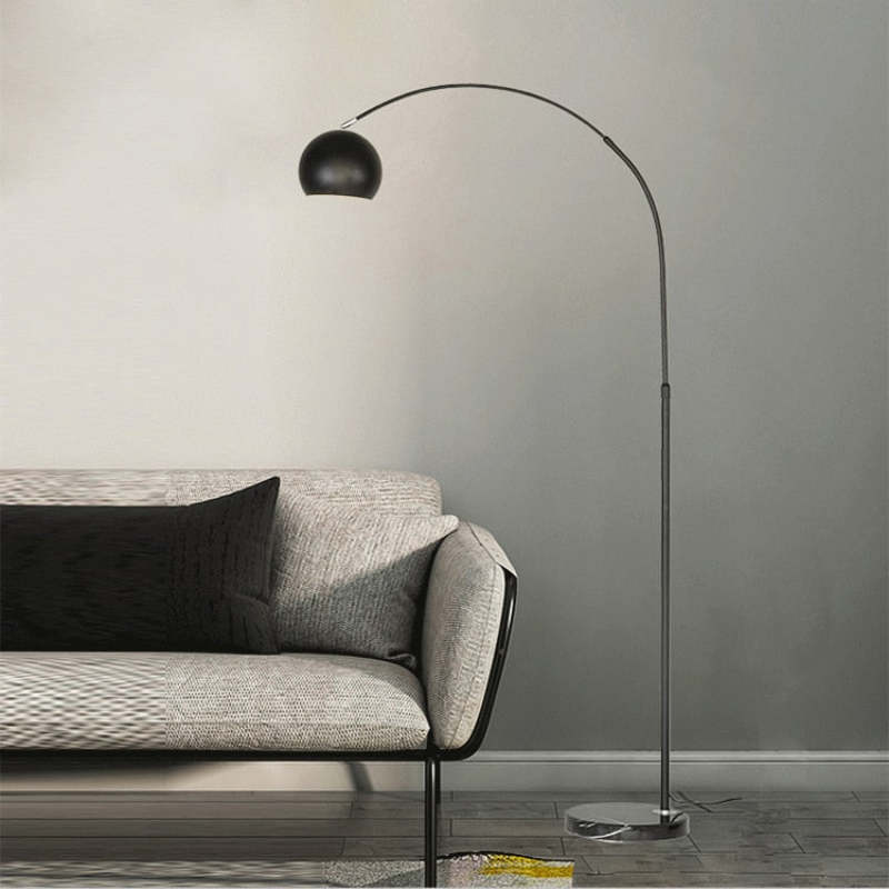 Floor Lamp Metal Arc 177.0 cm (69.7") Yellow Living Room Reading Light E27 Retro Globe Shade Standing Lamp | Thomler