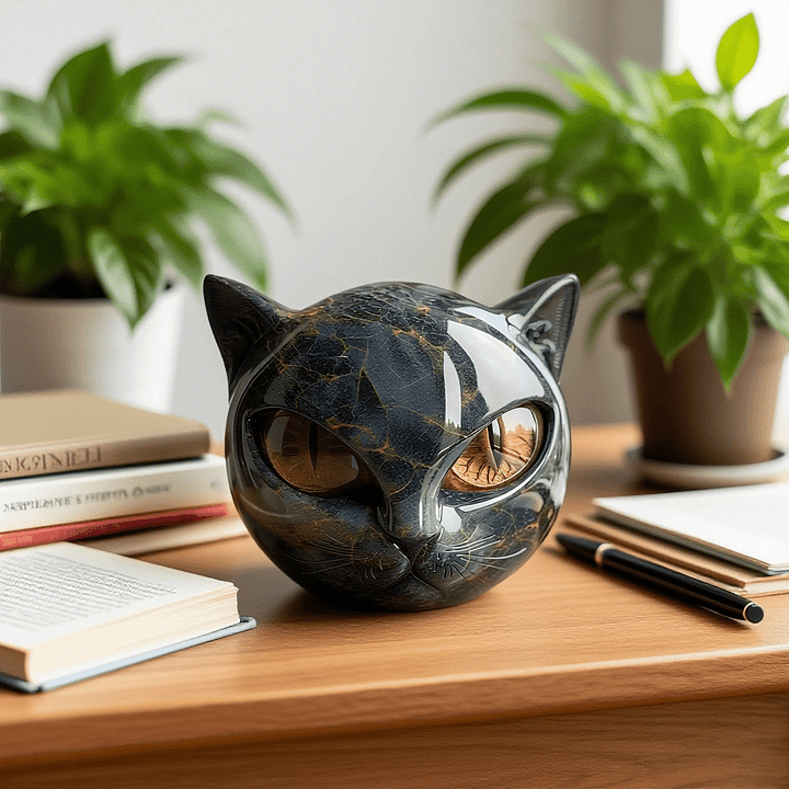Glossy Resin Feline Figurine with Mesmerizing Gaze – Decorative Cat Statue for Desk, Shelf & Living Room Display – Modern Animal Sculpture A | Thomler