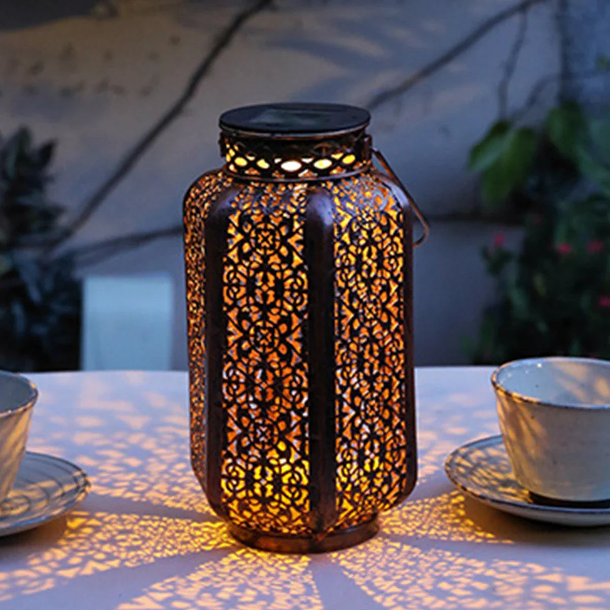 Solar Outdoor Lantern IP44 Iron Copper Moroccan Pattern Garden Patio Balcony | Thomler