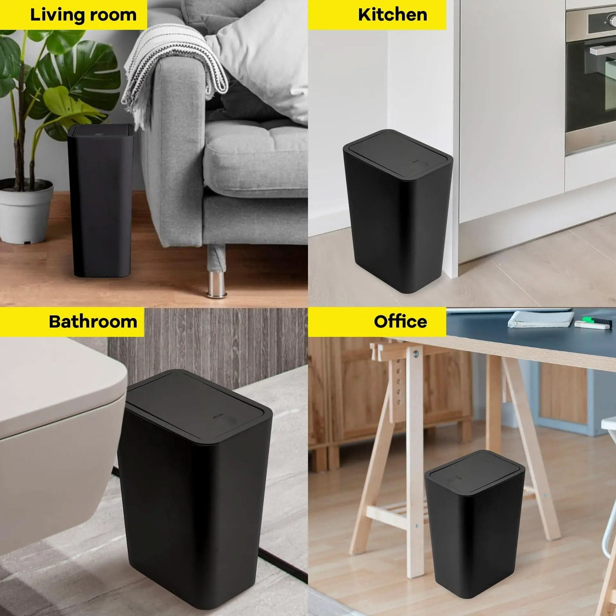 Touch-Open Waste Basket 2.6 Gal Narrow Bin for Bathrooms, Bedrooms & Home Offices | Space-Saving Design | Thomler