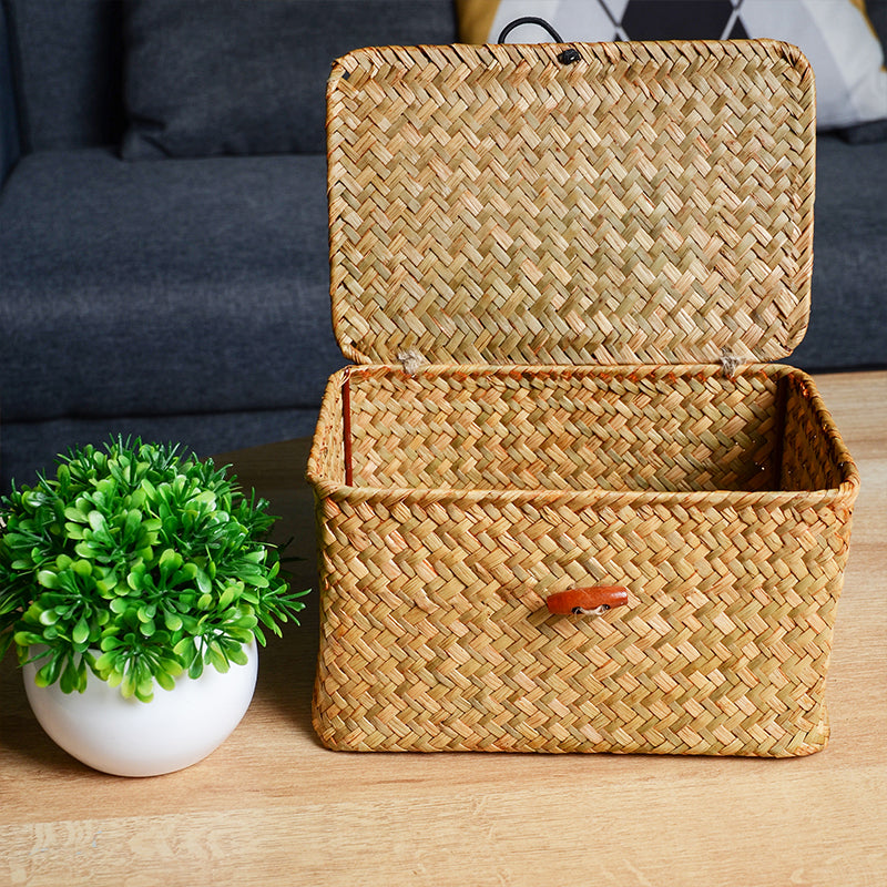 Lidded Woven Storage Box – Compact Home Organization Basket with Natural Finish | Thomler