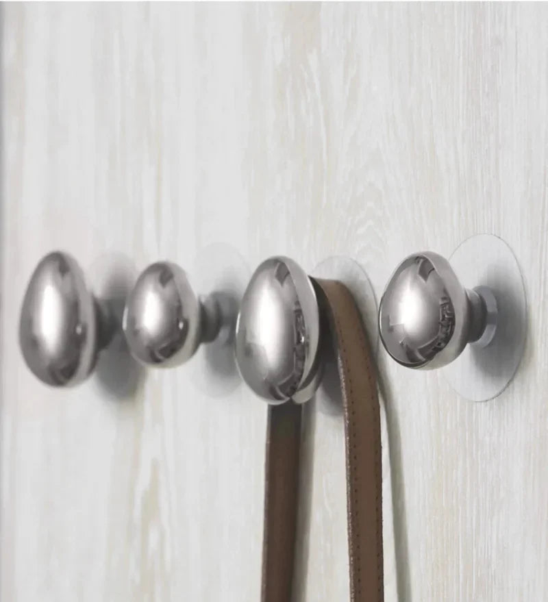 Wall Hook Ceramic 5.8 cm Silver Bathroom Hallway Kitchen Adhesive Screw Mounted Teardrop Coat Towel Holder Set of 2 | Thomler