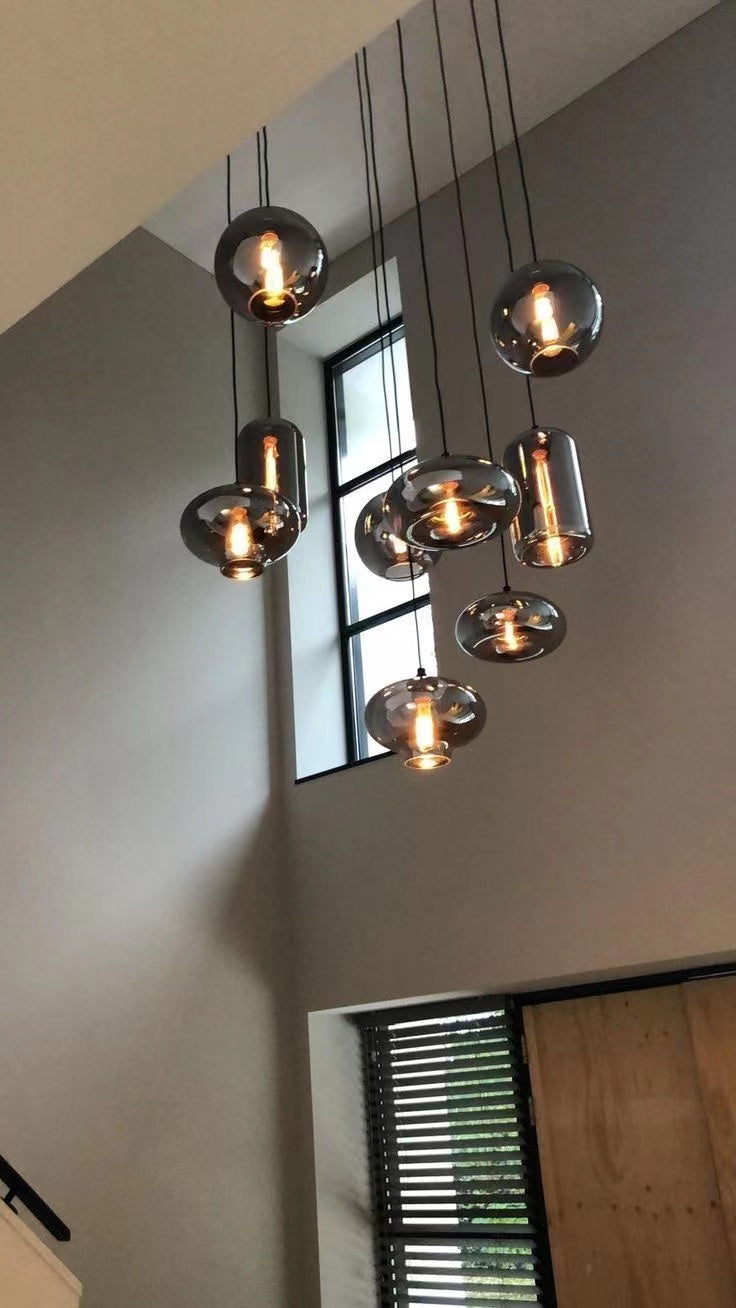 Spiral Glass Chandelier for Two-Story Entryway Multi-Light Dimmable Fixture for Stairwell Foyer Living Room High Ceiling | Thomler