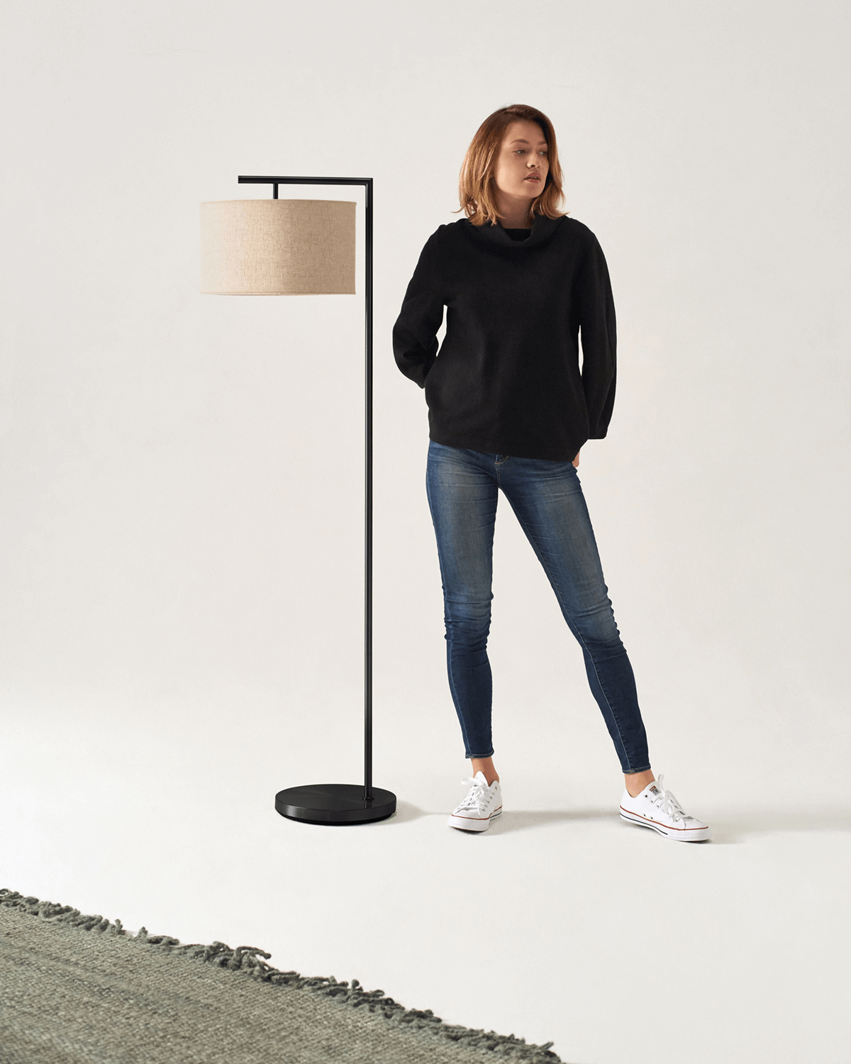 Vloerlamp Modern Met Stoffen Kap 152cm LED Zwart Messing Nikkel | Sansoti