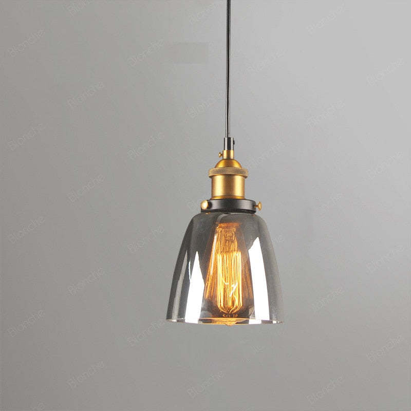 Industrial Glass Hanging Lamp Metal Frame Adjustable Drop Fixture for Kitchen Dining Living Spaces Clear Amber Smoke | Thomler