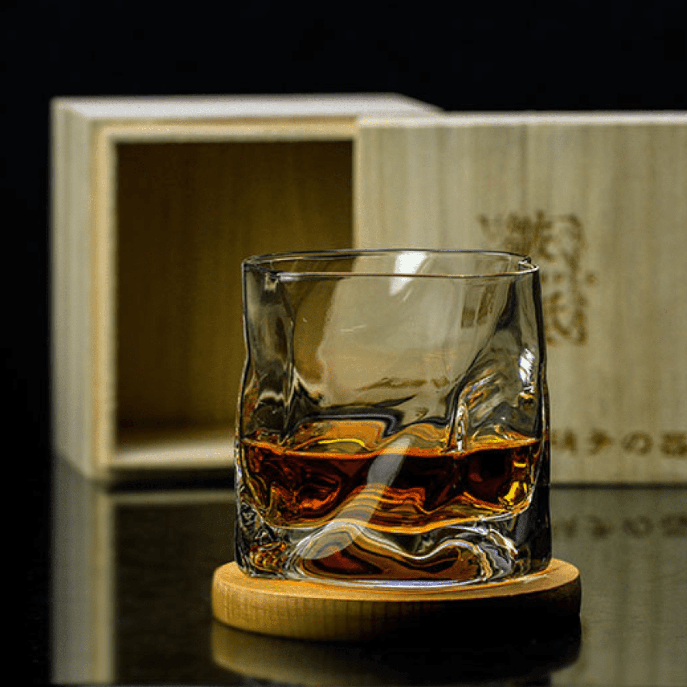 Whiskey Glass Crystal Edo Kiriko Crumple Pattern Japanese Style Wooden Gift Box Collector Barware Tumbler | Thomler