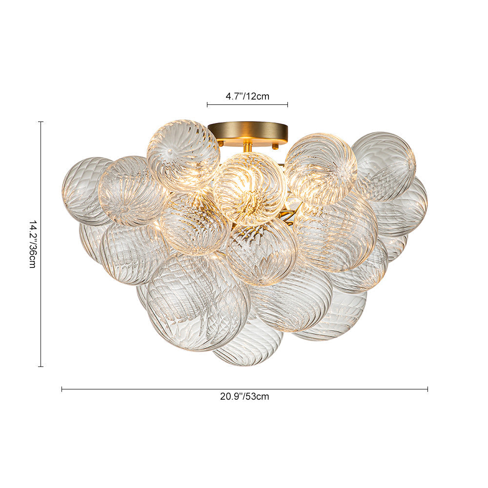 Three-Globe Ceiling Mount Fixture with Textured Glass Shades in Warm Metal Finish for Entry, Dining Room & Living Room | Thomler
