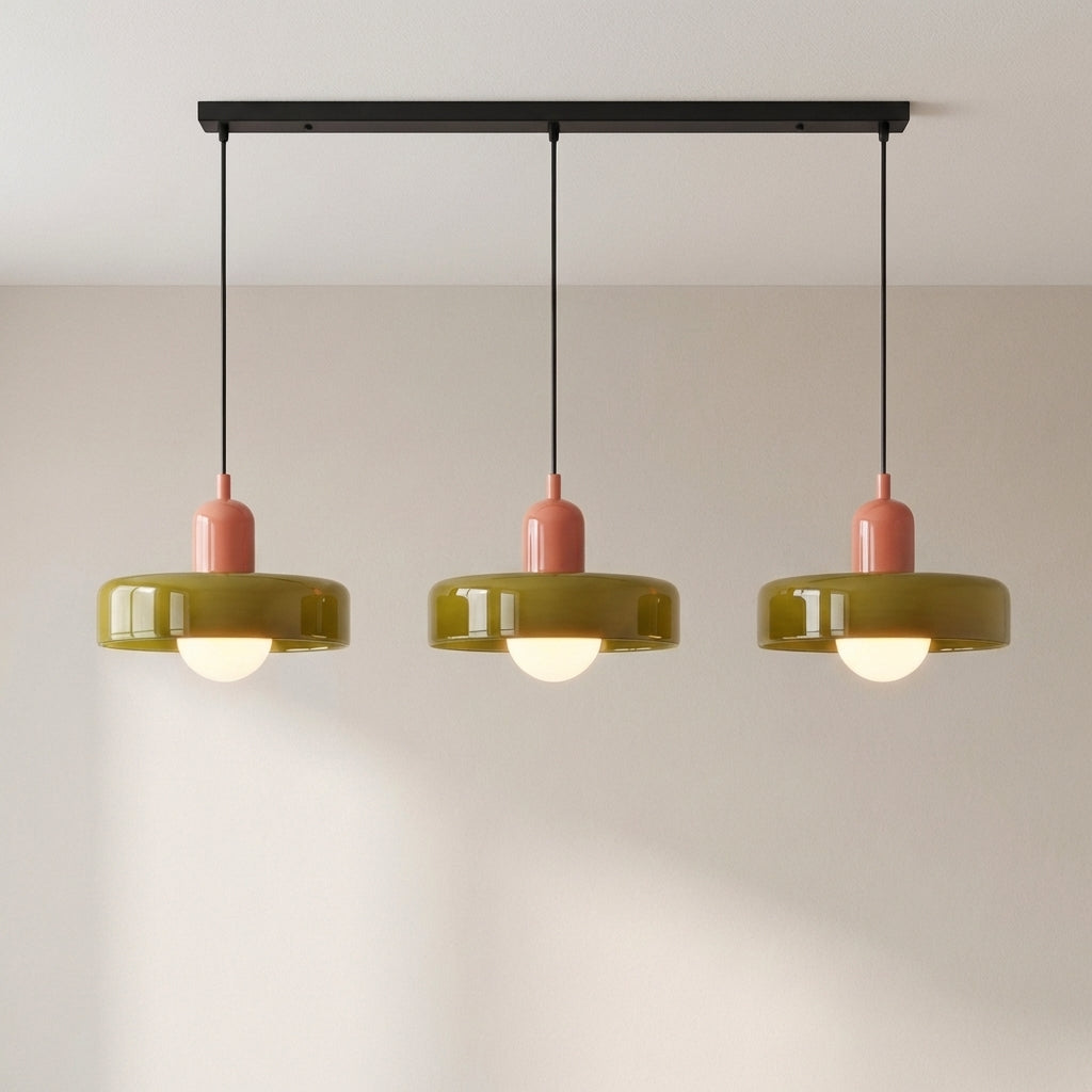 3-Light Geometric Glass Pendant Chandelier – Adjustable Height Statement Fixture for Dining Room, Kitchen Island & Bar | Modern Art Deco | Thomler