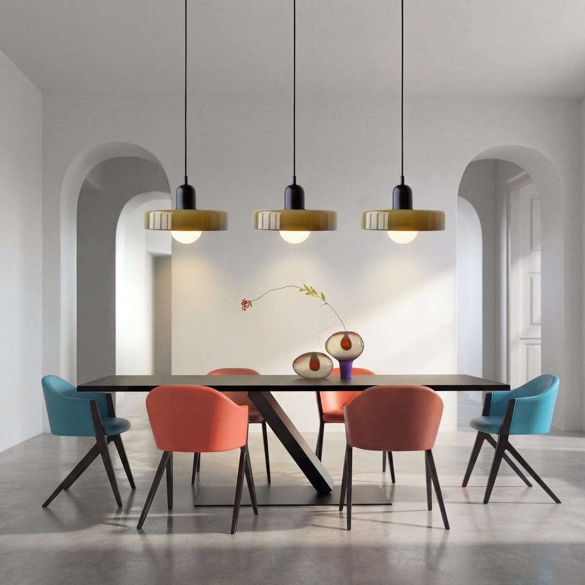 3-Light Geometric Glass Pendant Chandelier – Adjustable Height Statement Fixture for Dining Room, Kitchen Island & Bar | Modern Art Deco | Thomler