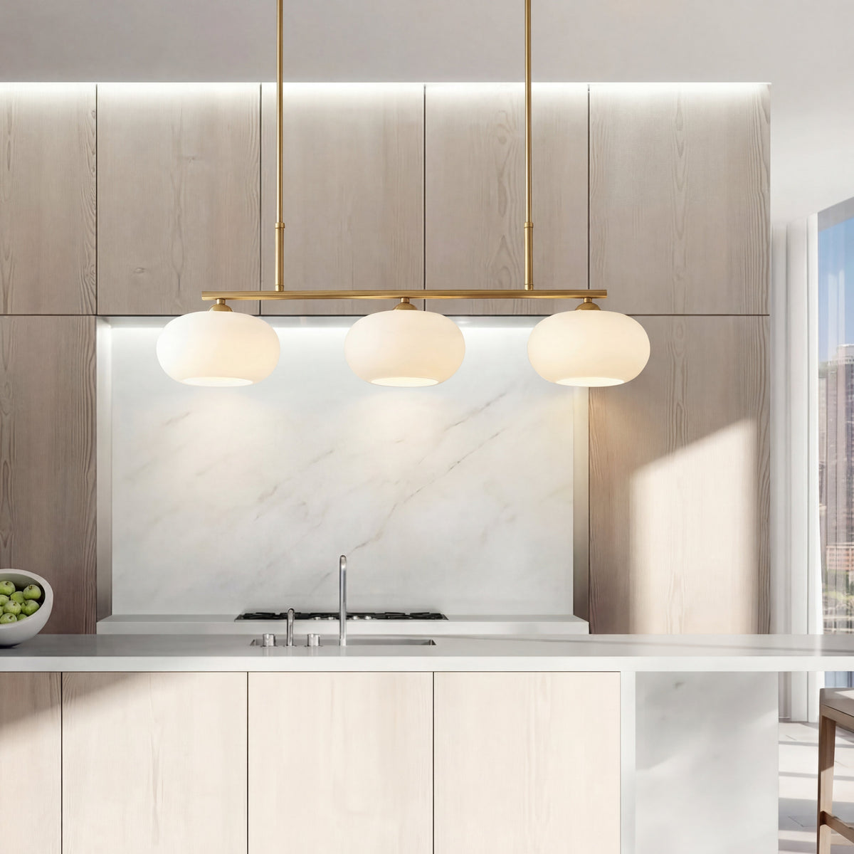 3-Light Geometric Pendant Lamp Industrial Metal & Glass Chandelier for Kitchen Island Dining Room Living Room Adjustable Height Modern | Thomler