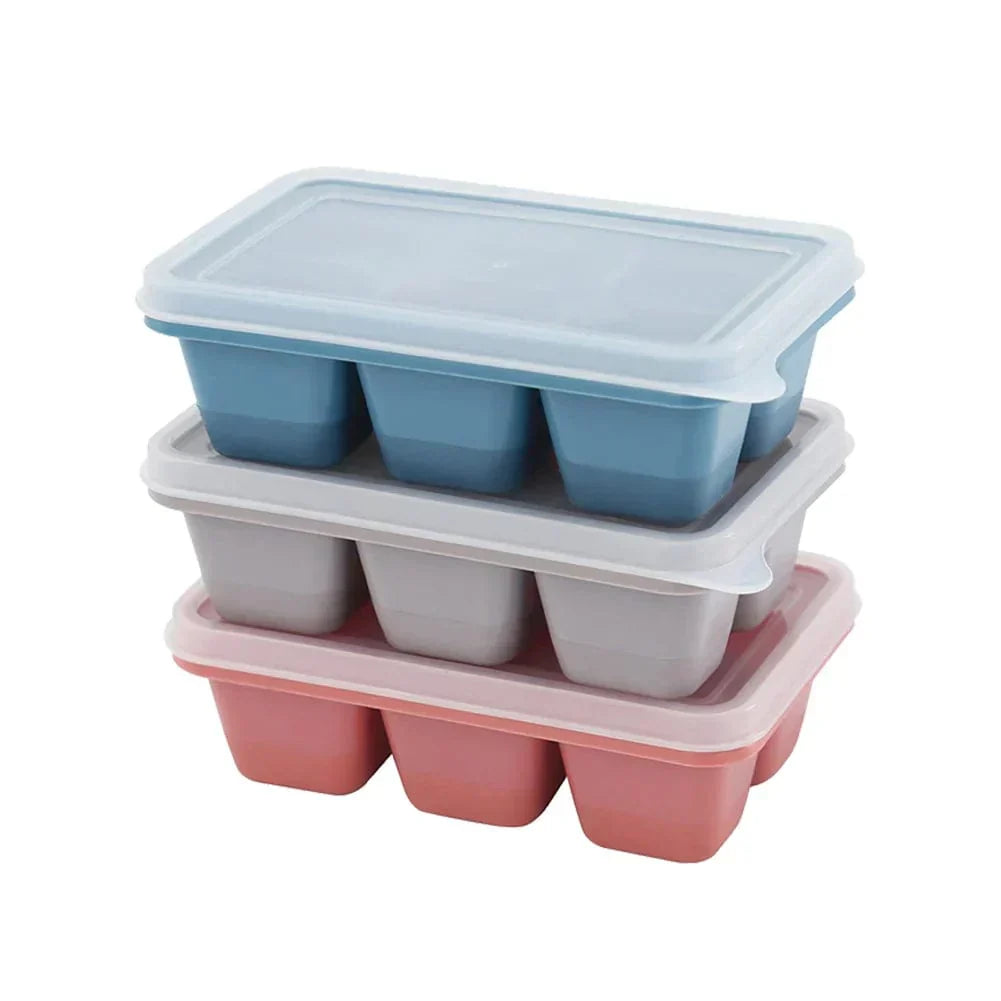 Stackable Freezer Ice Tray Set – 6-Cube Covered Molds for Water, Juice & More (3-Pack) | Thomler