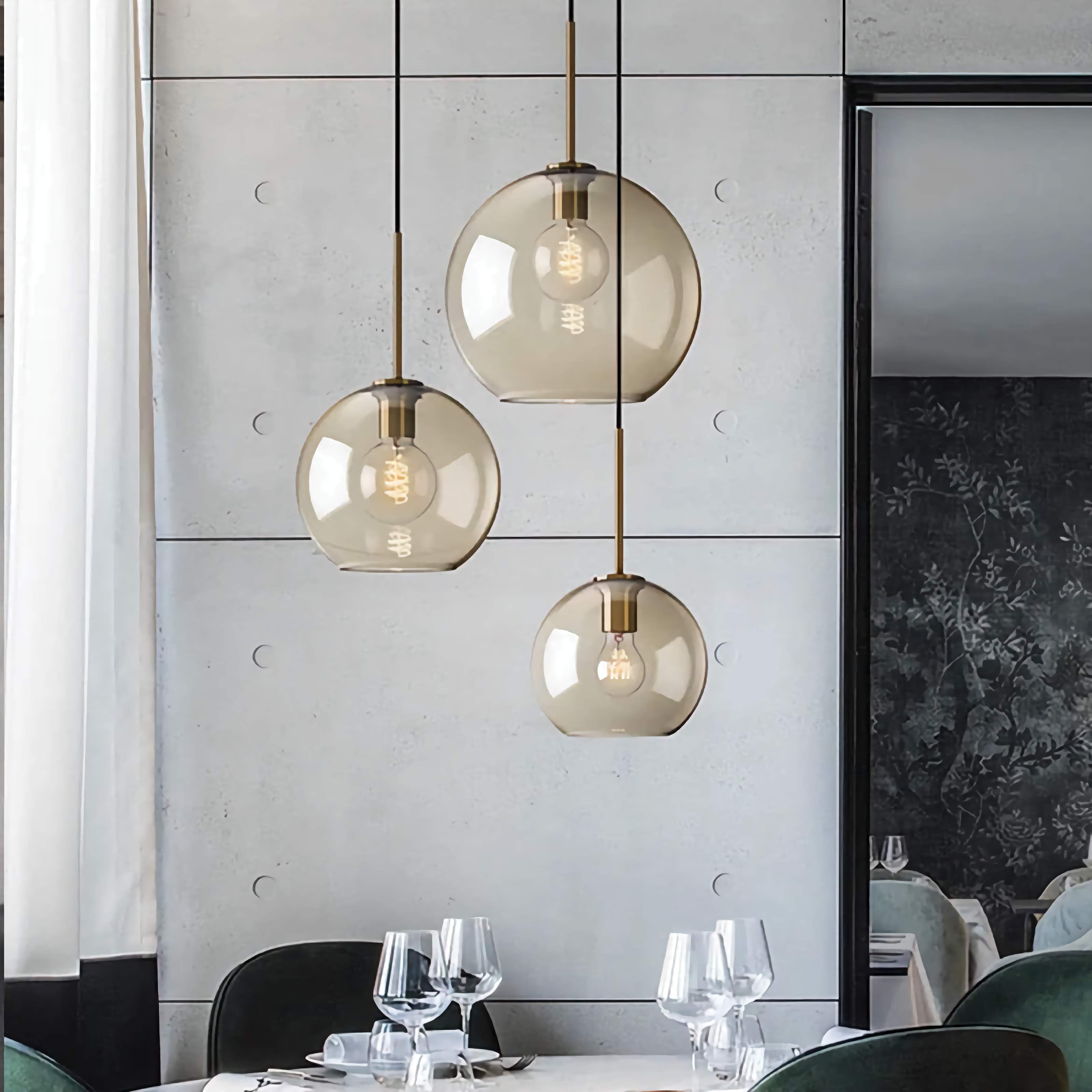 Pendant Light Glass 3 Light Cognac Copper Dining Room Kitchen Island Hanging Ceiling Fixture Modern | Thomler