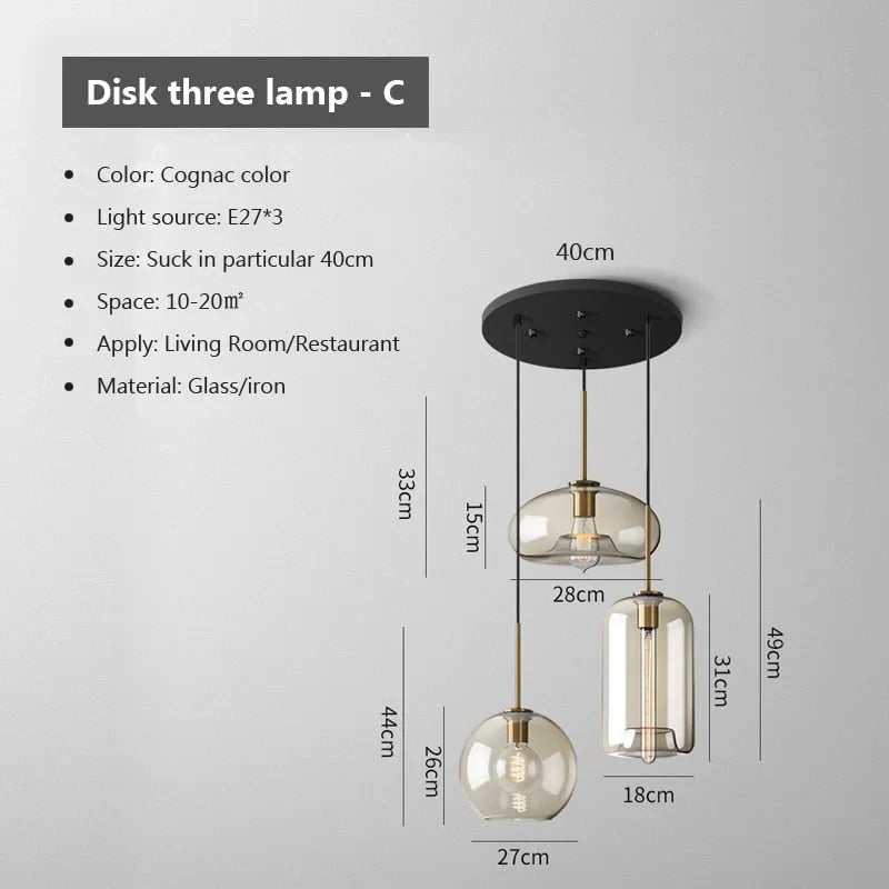 Pendant Light Glass 3 Light Cognac Copper Dining Room Kitchen Island Hanging Ceiling Fixture Modern | Thomler