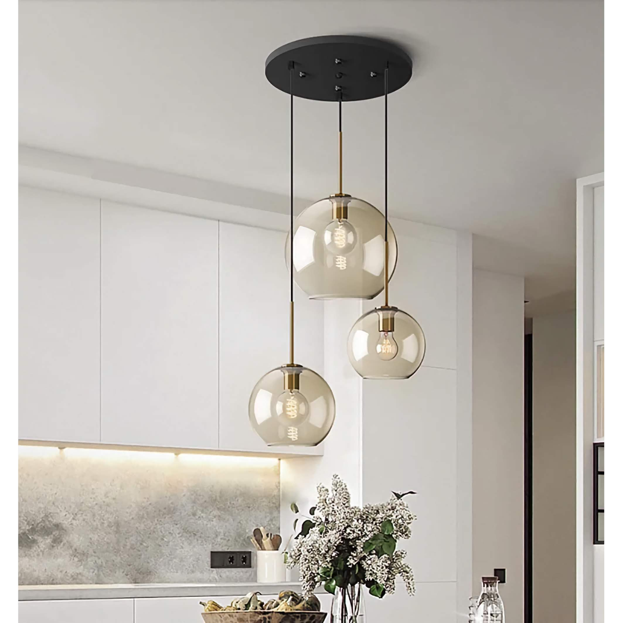 Pendant Light Glass 3 Light Cognac Copper Dining Room Kitchen Island Hanging Ceiling Fixture Modern | Thomler