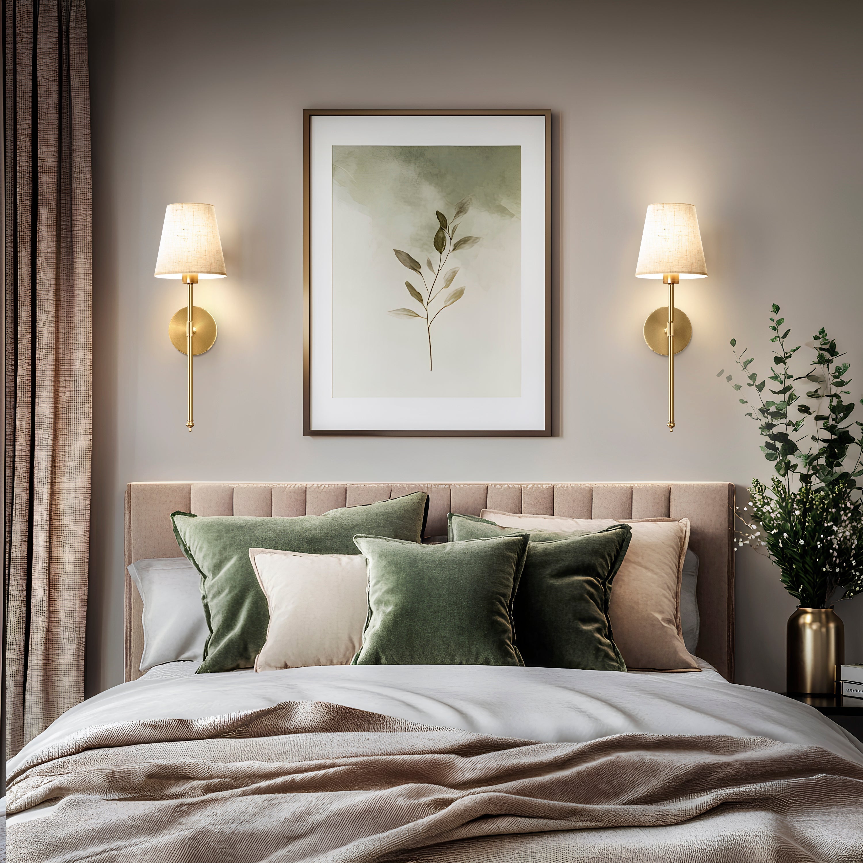Wall Lamp Gold Linen Shade 51.5 cm Wireless Bedroom Living Room Dimmable RGB Remote Control Sconce Set Of 2 | Thomler