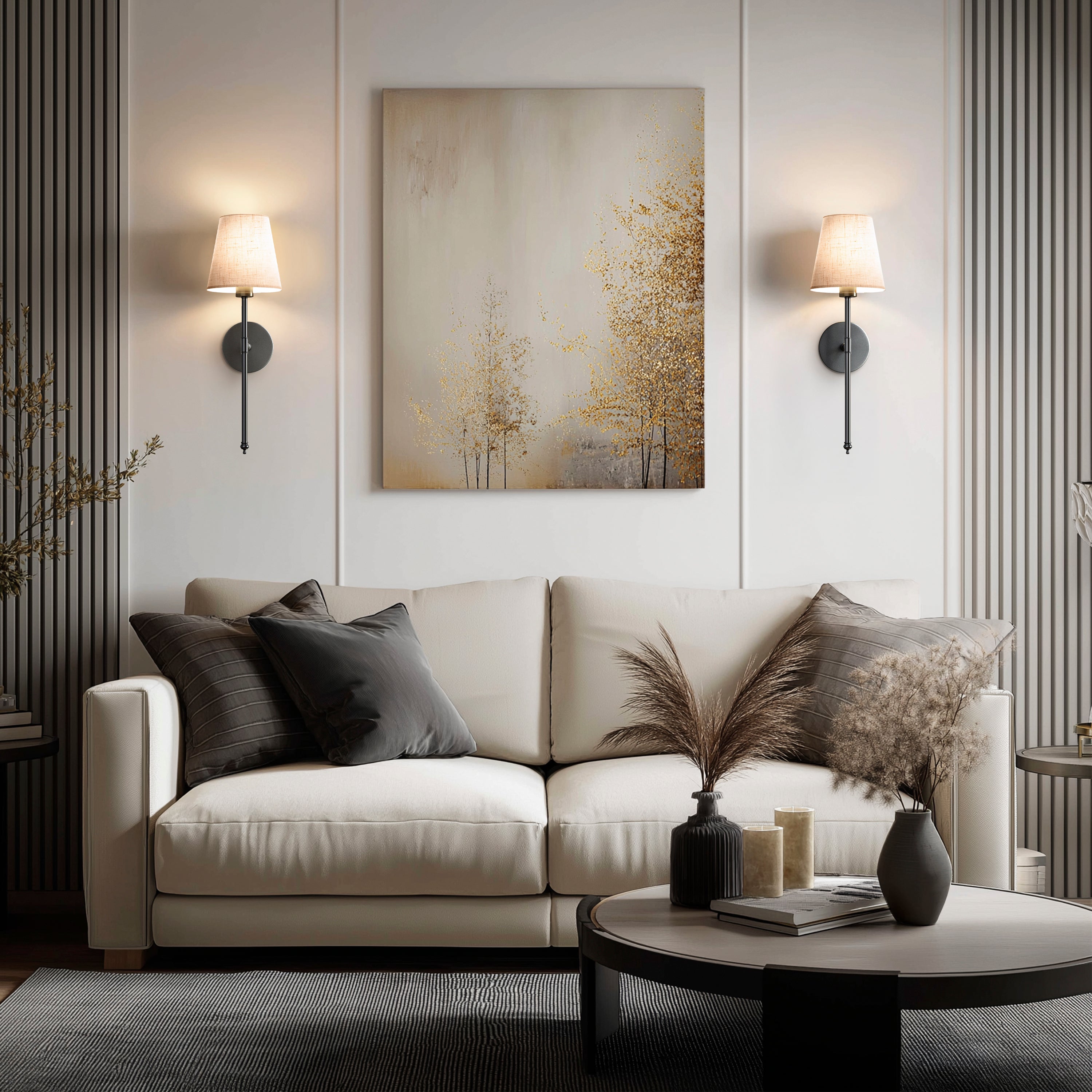Wall Lamp Gold Linen Shade 51.5 cm Wireless Bedroom Living Room Dimmable RGB Remote Control Sconce Set Of 2 | Thomler