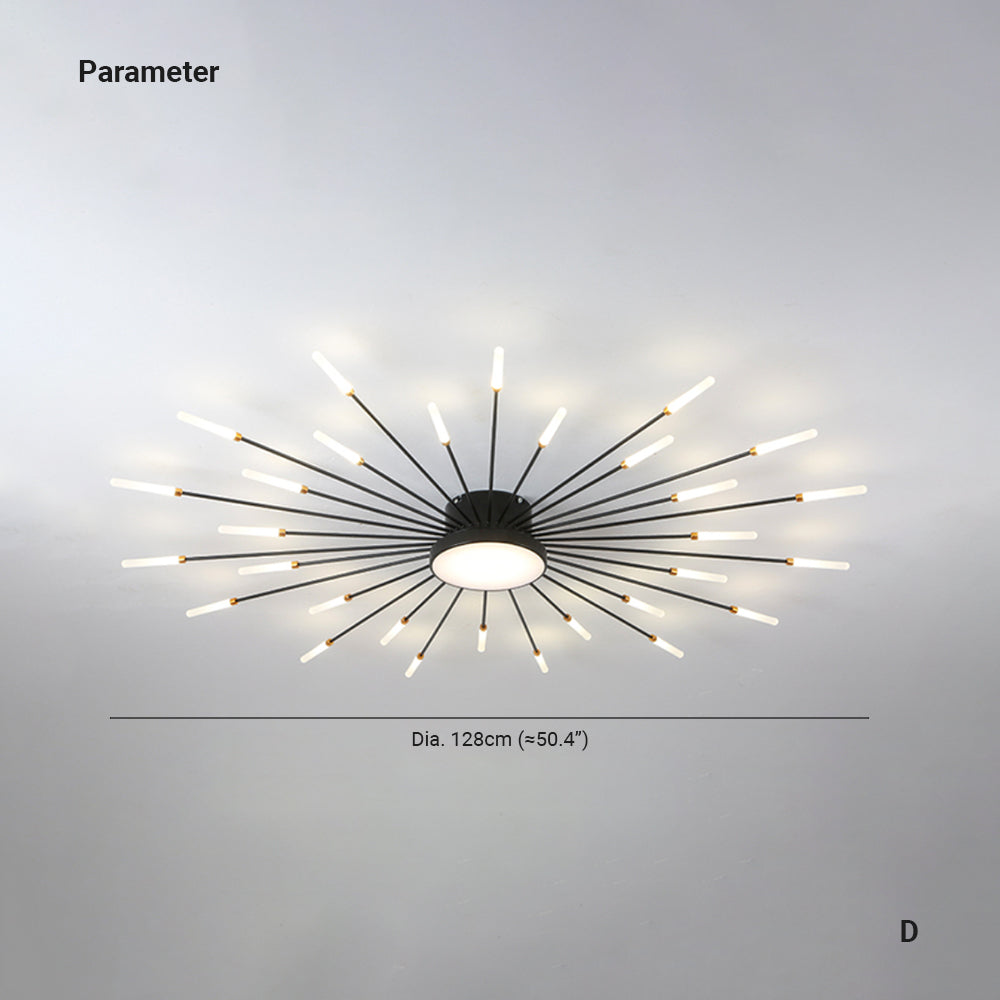 Linear Starburst Flush Mount Ceiling Light with LED Arrays for Living Room and Bedroom in Black or Gold Finish | Thomler