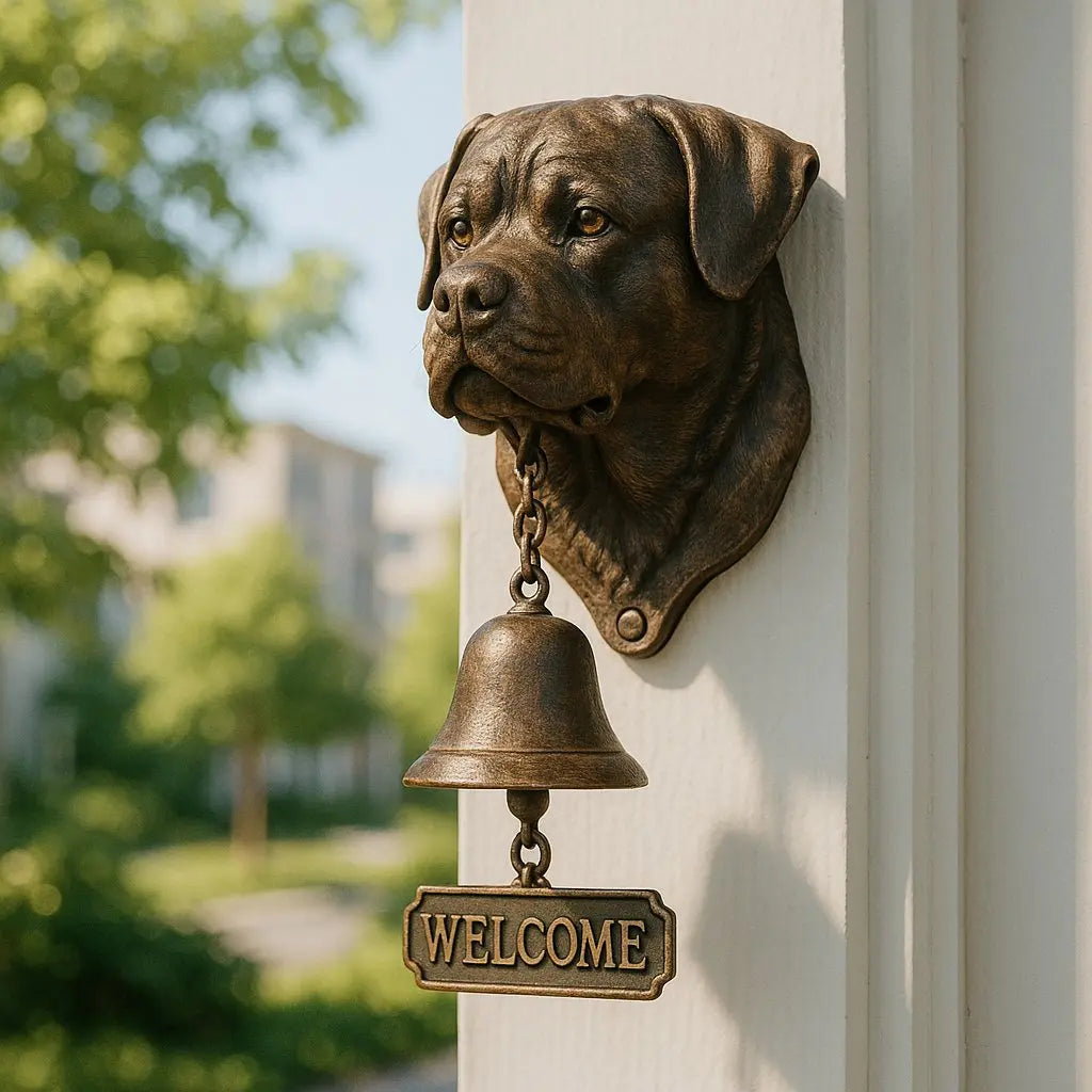 Cast Iron Dog Door Chime with Antiqued Copper Tone – Decorative Entry Bell for Porch, Front Door & Garden Gate | Thomler