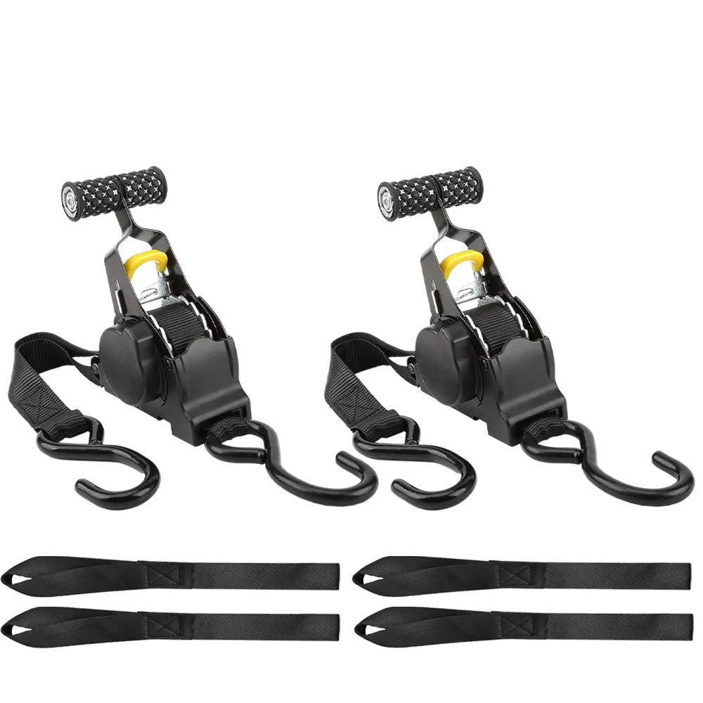 Self-Coiling Tie-Down Straps with Spring-Loaded Ratchet (500 lb Capacity, 2-Pack) for Roof Racks, Kayaks & Cargo Transport | Thomler