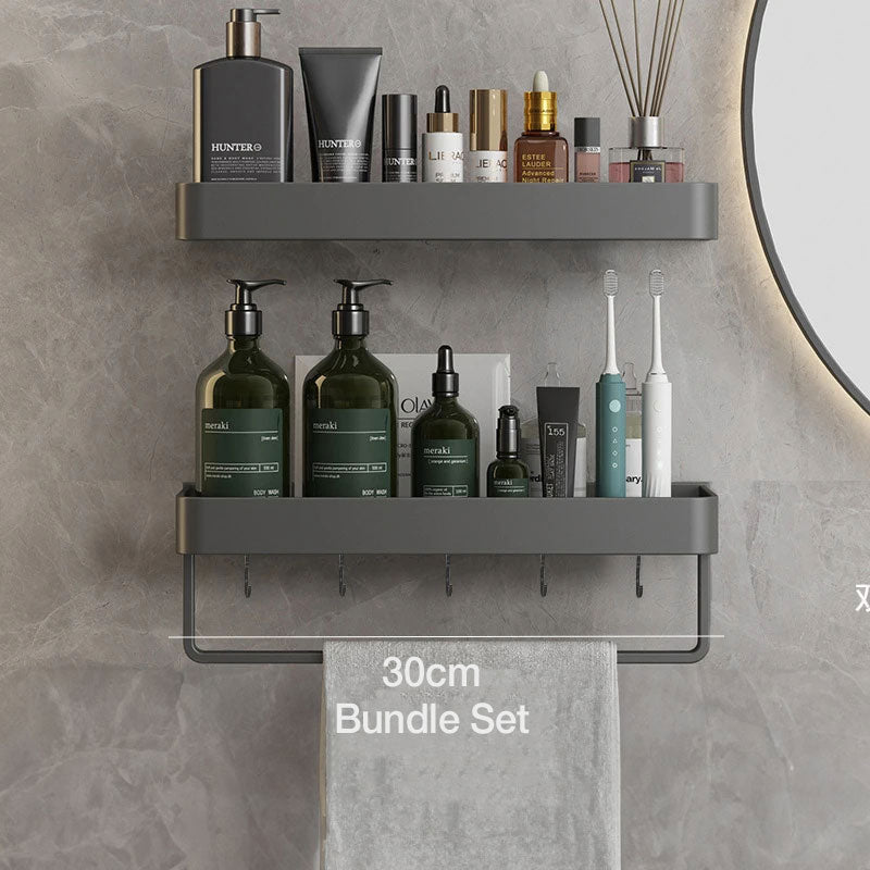 Wall Shelf Metal 30.0 cm Grey Bathroom Storage Rack Compact Shower Organiser Shelf Minimalist Modern Bathroom Accessories | Thomler