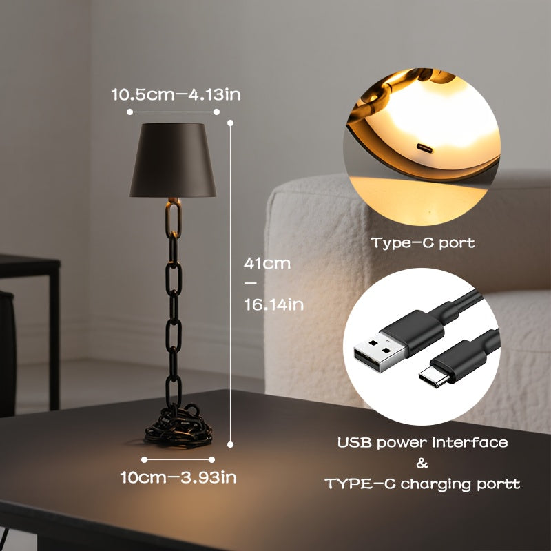 Rechargeable LED Desk Lamp with Touch Control, USB-C Chain Link Design for Bedside, Office, Living Room | Thomler