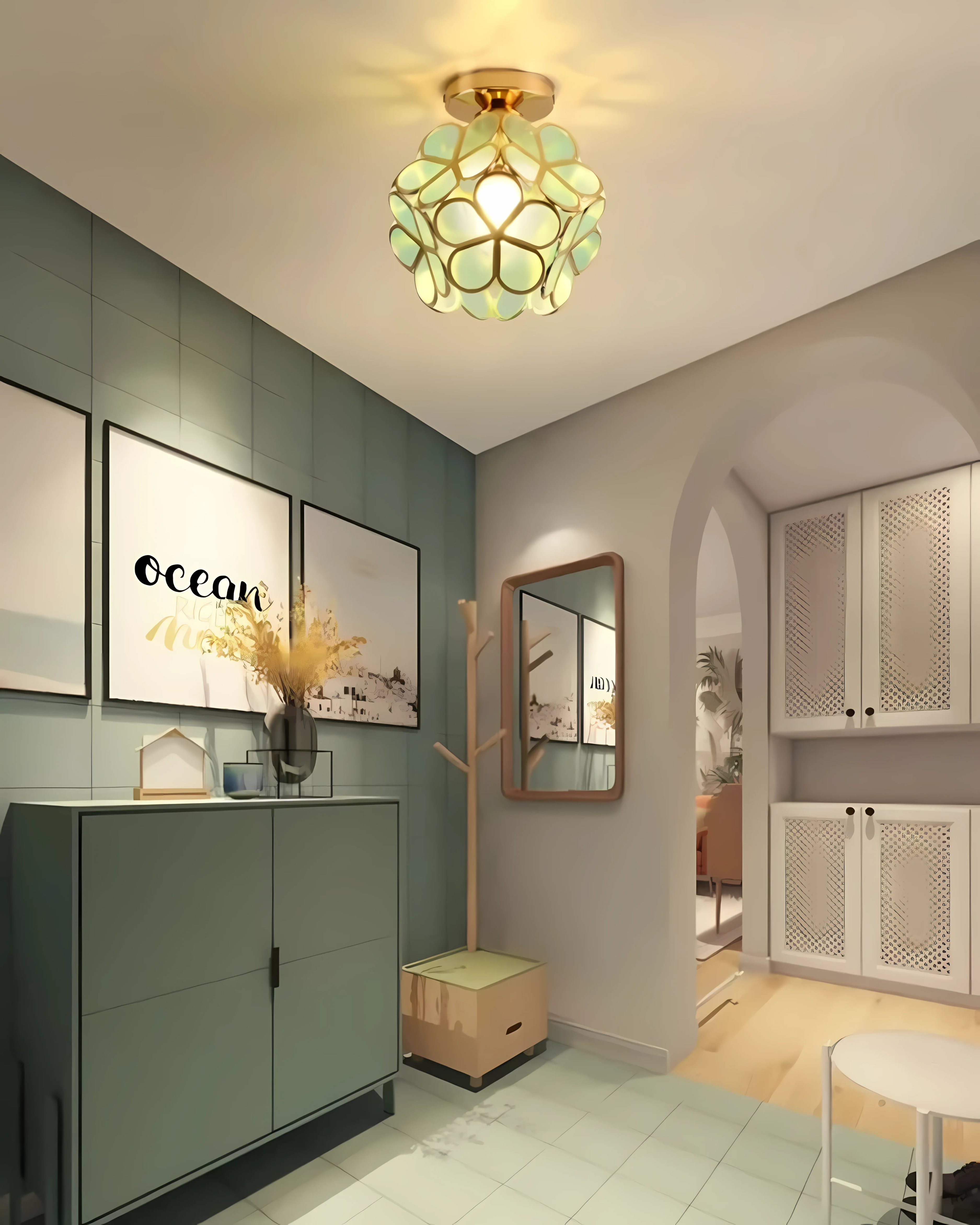 Ceiling Lamp Acrylic 20.0 cm (7.9") Gold Hallway Bedroom LED Floral Flush Mount Light Fixture | Thomler
