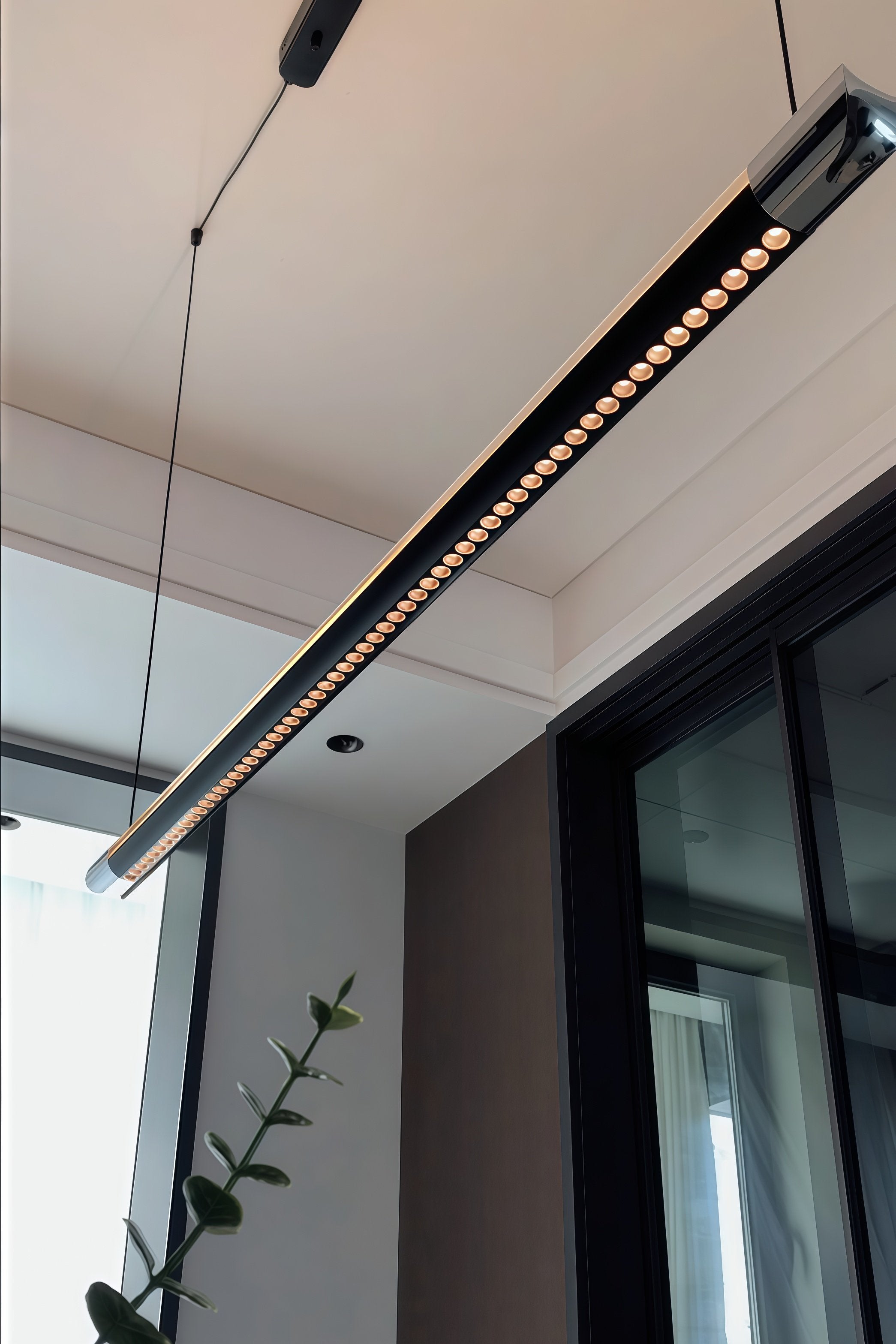 Pendant Light Metal Linear 35 in Adjustable Kitchen Dining Room LED Remote Dimmable Modern Ceiling Fixture | Thomler