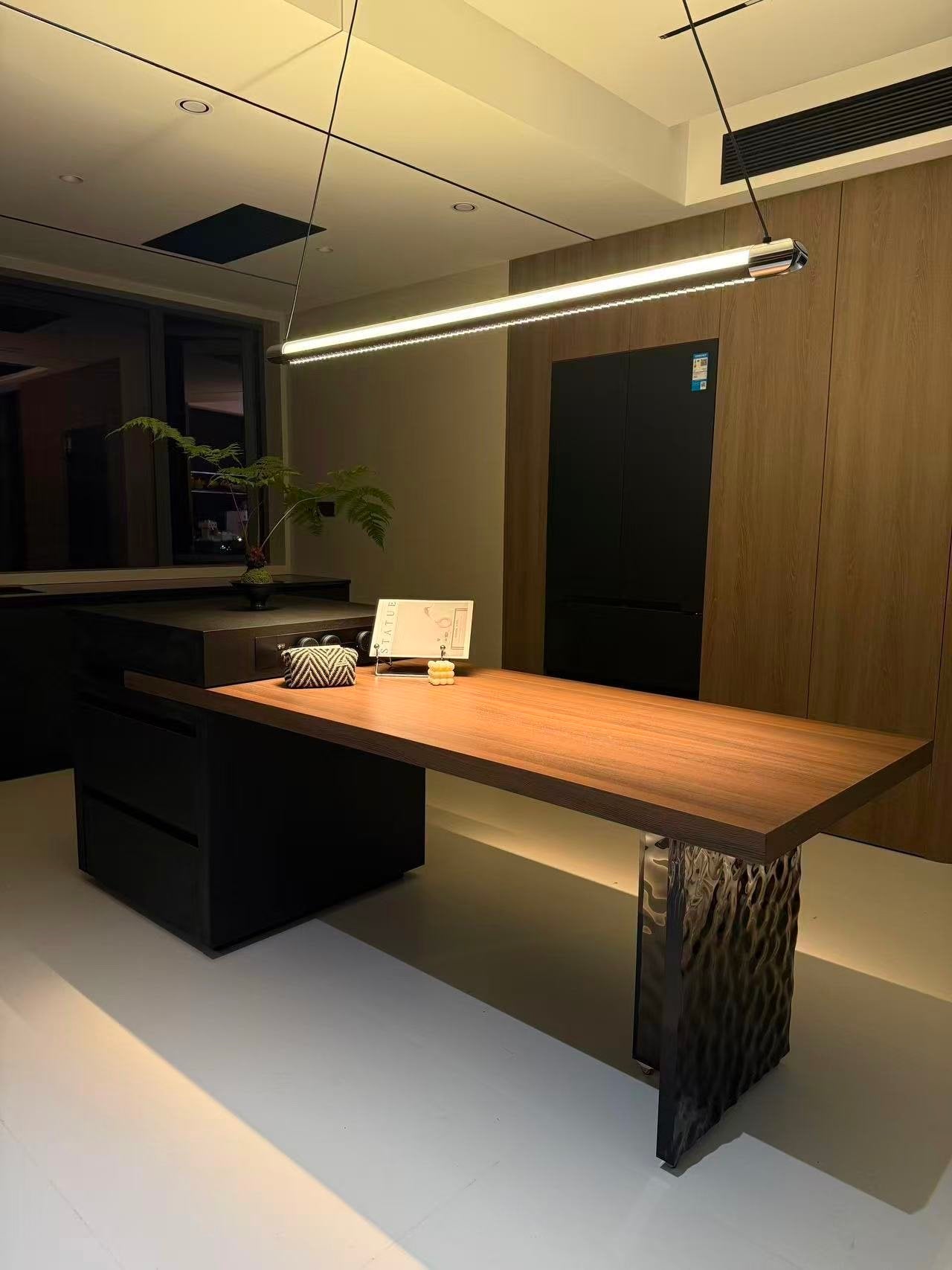 Pendant Light Metal Linear 35 in Adjustable Kitchen Dining Room LED Remote Dimmable Modern Ceiling Fixture | Thomler