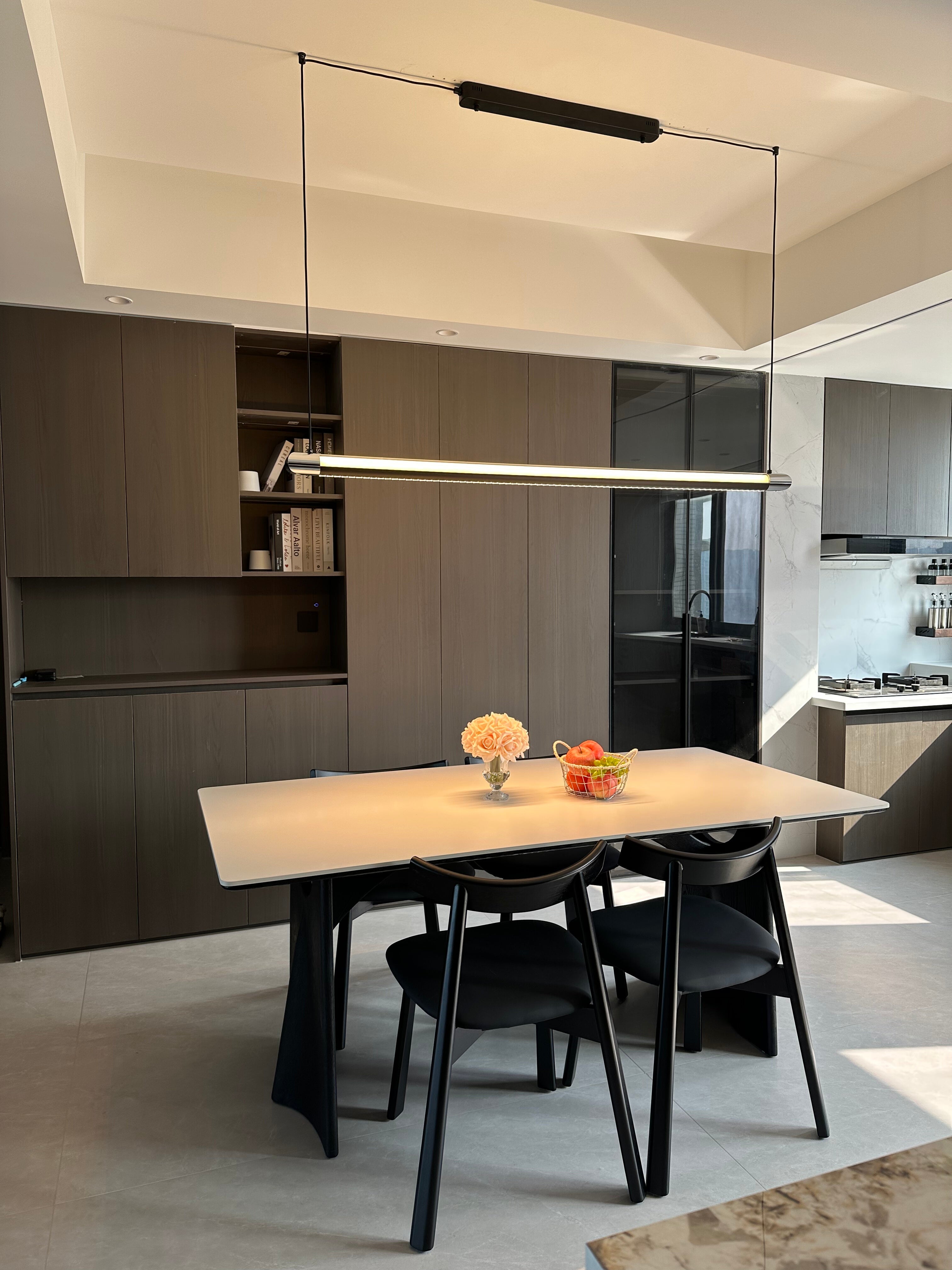 Pendant Light Metal Linear 35 in Adjustable Kitchen Dining Room LED Remote Dimmable Modern Ceiling Fixture | Thomler