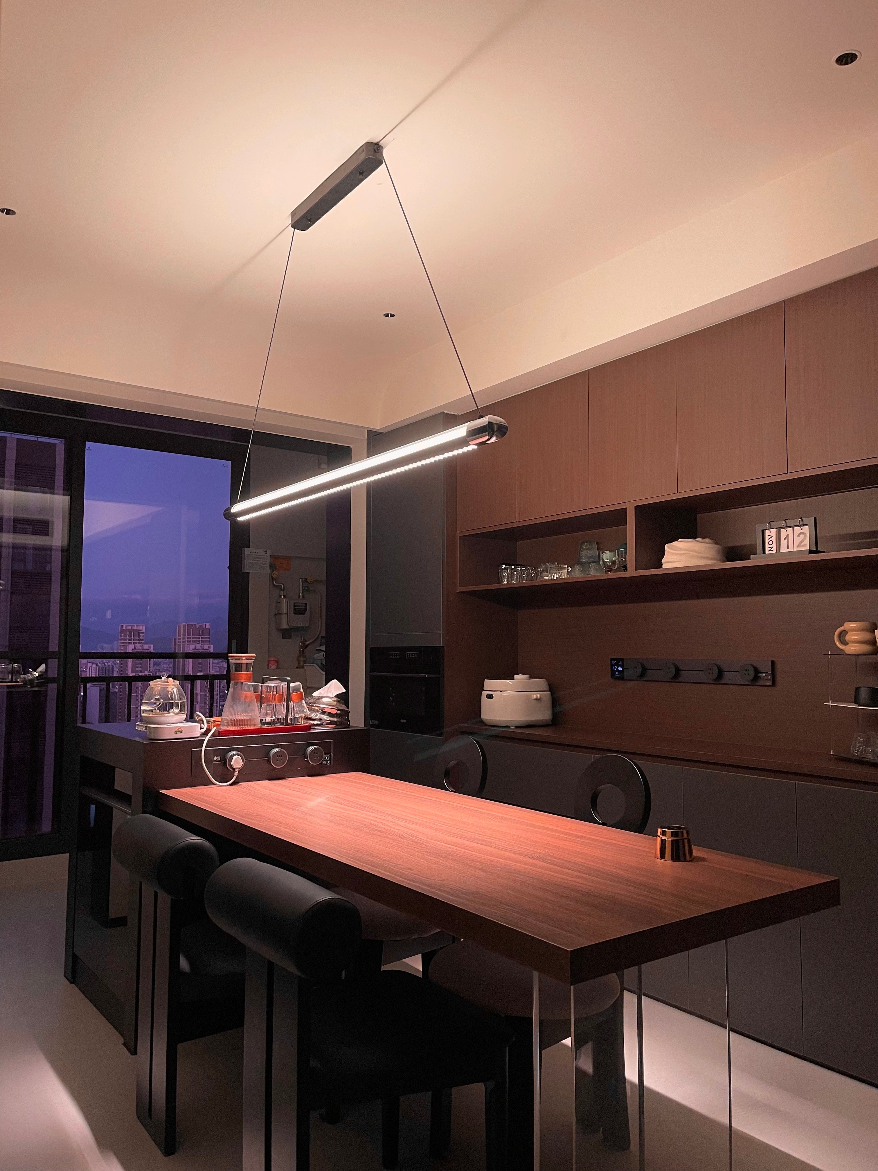 Pendant Light Metal Linear 35 in Adjustable Kitchen Dining Room LED Remote Dimmable Modern Ceiling Fixture | Thomler