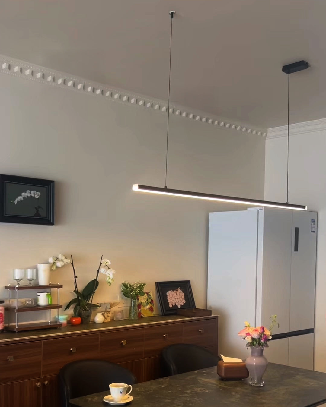 Linear Pendant Light Metal 39 in Adjustable Kitchen Island LED Warm White 3000K-6000K Modern Dining Room Hanging Lamp | Thomler