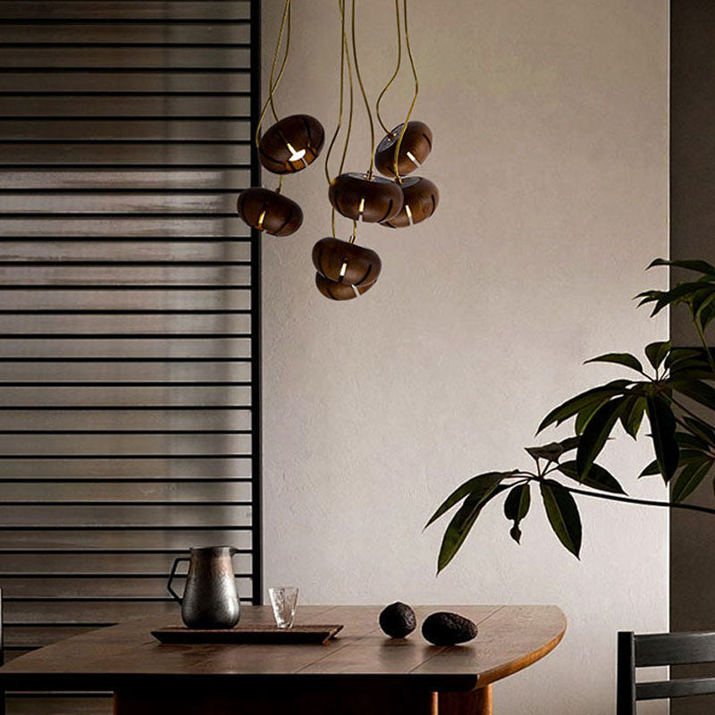 Natural Wood Multi-Pendant Ceiling Light with Cluster Sphere Design for Dining Room & Living Room | Thomler