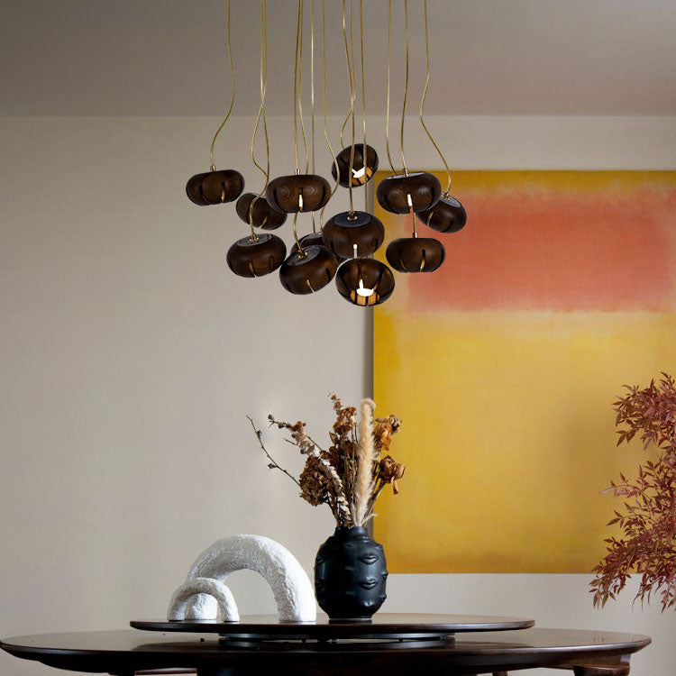 Natural Wood Multi-Pendant Ceiling Light with Cluster Sphere Design for Dining Room & Living Room | Thomler