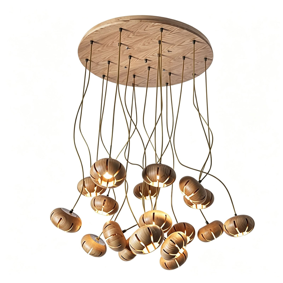 Natural Wood Multi-Pendant Ceiling Light with Cluster Sphere Design for Dining Room & Living Room | Thomler