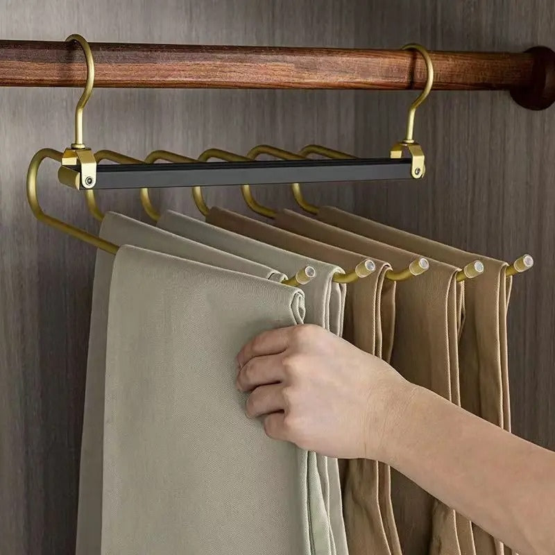 Trouser Hanger Aluminium 36.0 cm Gold 6 Tier Wardrobe Space Saving Clothes Organiser Swivel Closet Storage Rack | Thomler