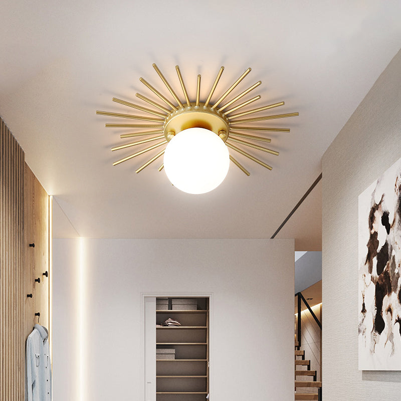 Round Flush Mount Ceiling Light Fixture with Frosted Glass Globe Shade, Modern Single Bulb Overhead Lighting for Bedroom Hallway Entryway | Thomler