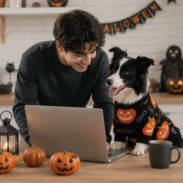 Festive Jack-O'-Lantern Knit Pullover for Dogs & Cats – Soft Seasonal Outfit for Small Pets | Thomler