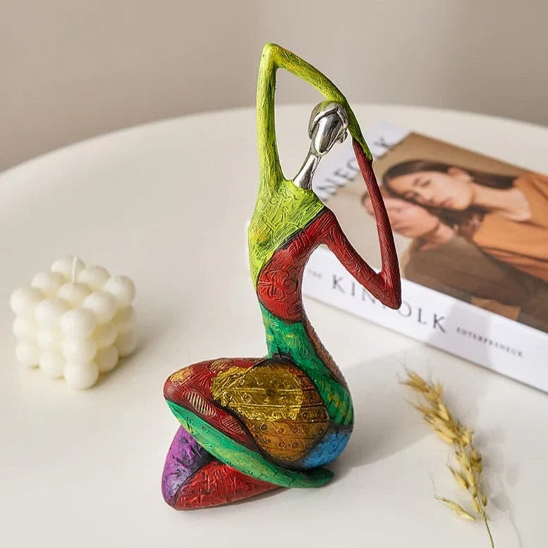 Hand-Painted Abstract Woman Figurine Sculpture | Colorful Resin Statue for Modern Home Decor | Shelf Decor Living Room | Thomler