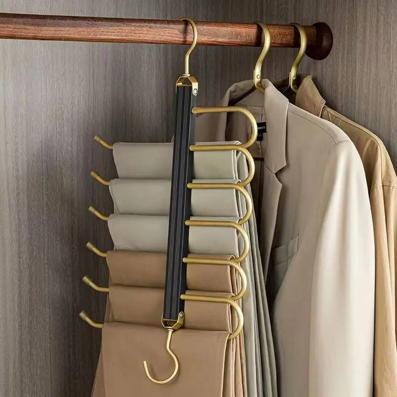 Trouser Hanger Aluminium 36.0 cm Gold 6 Tier Wardrobe Space Saving Clothes Organiser Swivel Closet Storage Rack | Thomler