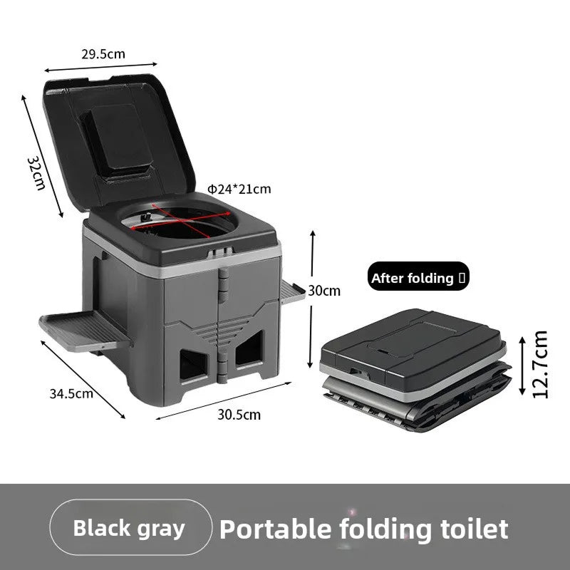 Collapsible Camp Toilet with Built-In Bag Dispenser – Portable Folding Seat for Camping, RV, Boat & Emergency Use – Adjustable Stabilizer | Thomler