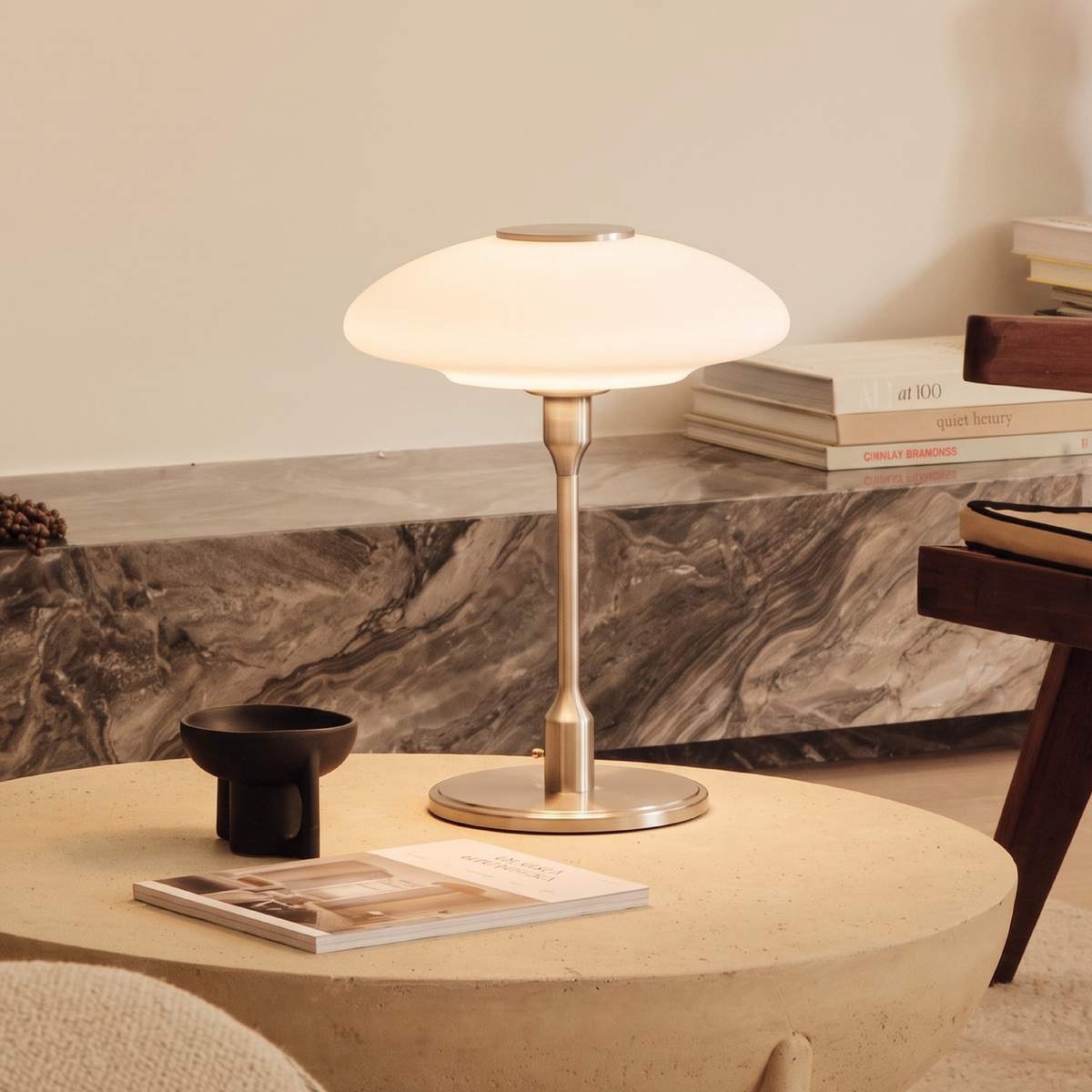 Modern Sculptural Table Lamp with Minimalist Metal & Glass Design for Nightstand, Desk & Side Table | Contemporary Nordic-Inspired Accent | Thomler