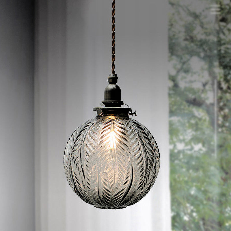 Single-Light Hanging Pendant with Etched Feather Glass Shade — Colonial-Inspired Design for Kitchen, Dining Room & Entryway | Thomler