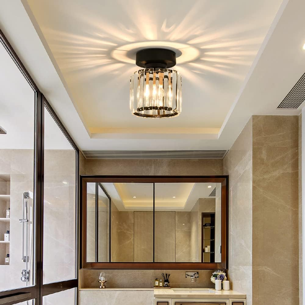 Ceiling Light Crystal Brass E27 Compact Hallway Bedroom Living Room Flush Mount Lighting Fixture | Thomler