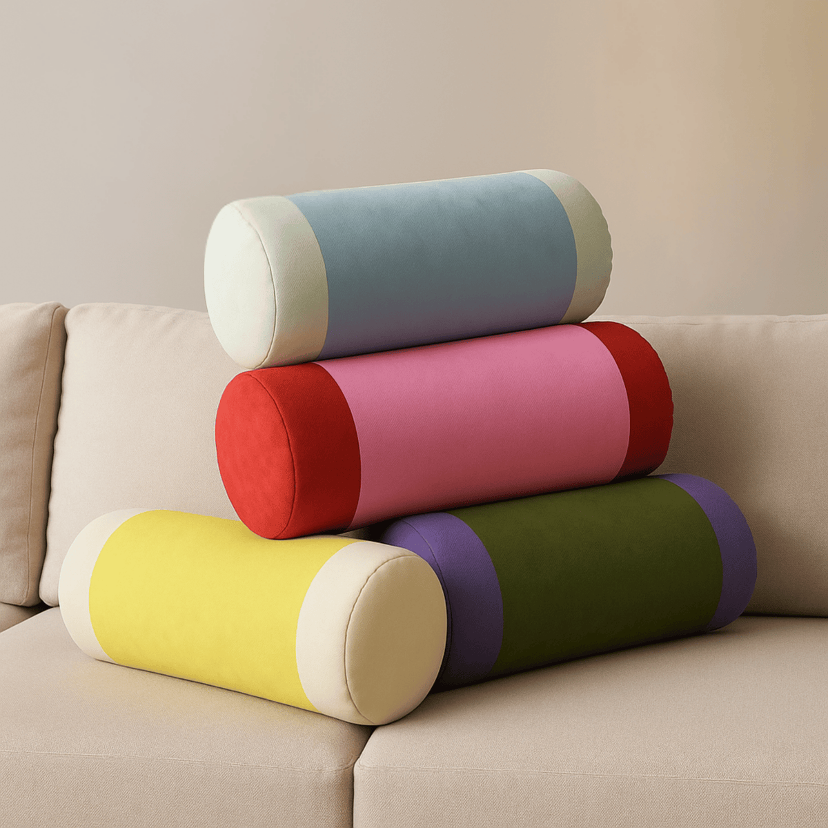 Cylindrical Bolster Cushion – Soft Velour Lumbar Support Roll for Couch, Bed & Neck Relief | Thomler