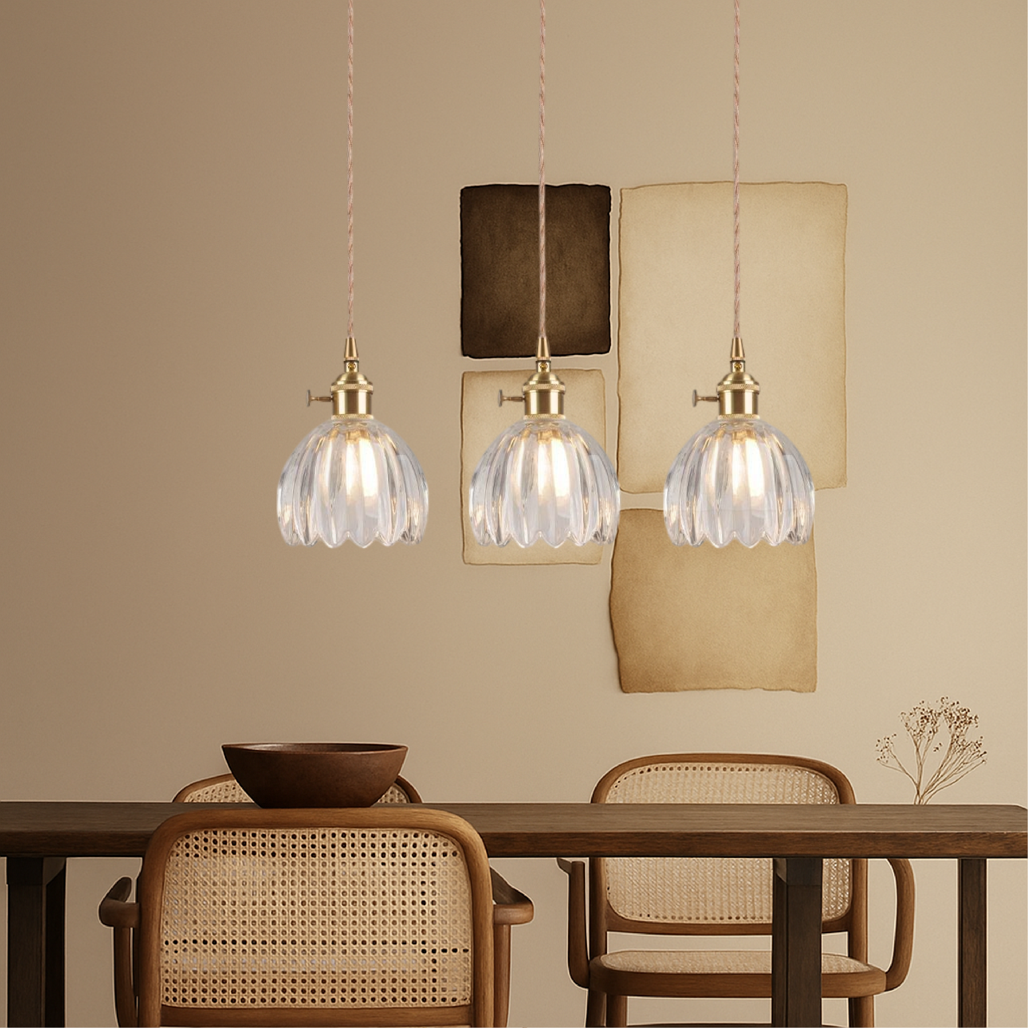 Pendant Light Ribbed Glass 12.0 cm Transparent Dining Room Kitchen Island Hanging Ceiling Lamp | Thomler