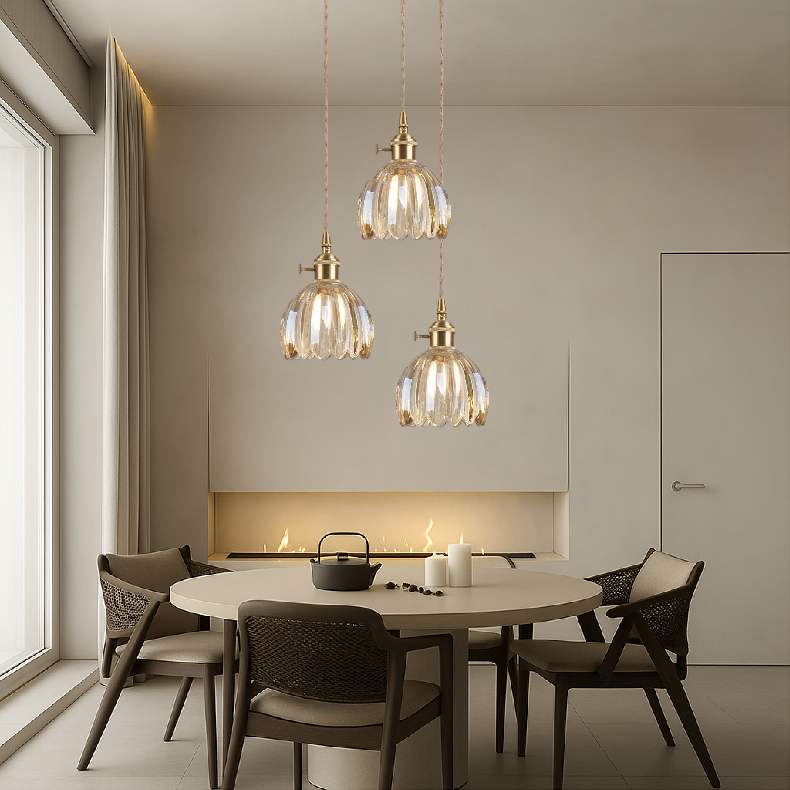 Pendant Light Ribbed Glass 12.0 cm Transparent Dining Room Kitchen Island Hanging Ceiling Lamp | Thomler