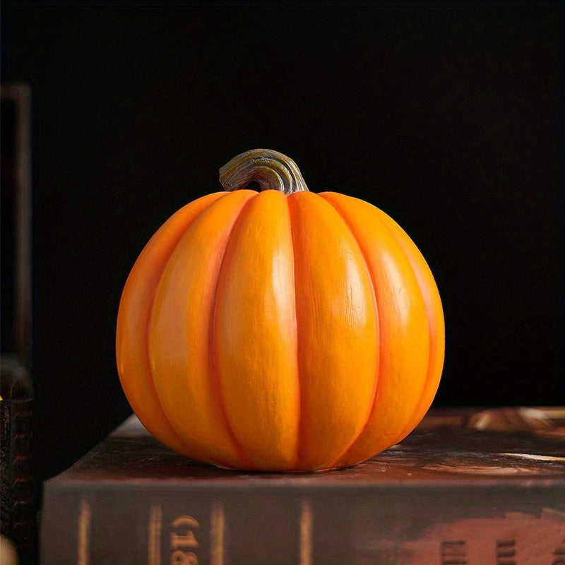 Resin Jack-o'-Lantern Figurine with Skull Insert for Halloween Tabletop Display – Freestanding Seasonal Ornament for Fireplace, Shelf & | Thomler