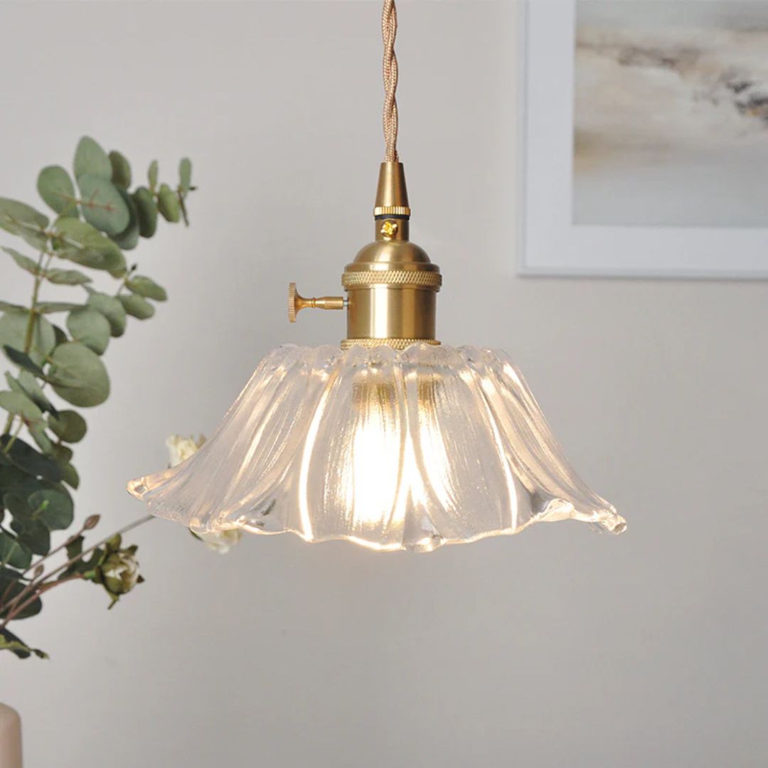 Pendant Light Ribbed Glass 28.0 cm Deep Red Dining Table Hanging Ceiling Lamp Vintage Hallway Lighting E27 | Thomler
