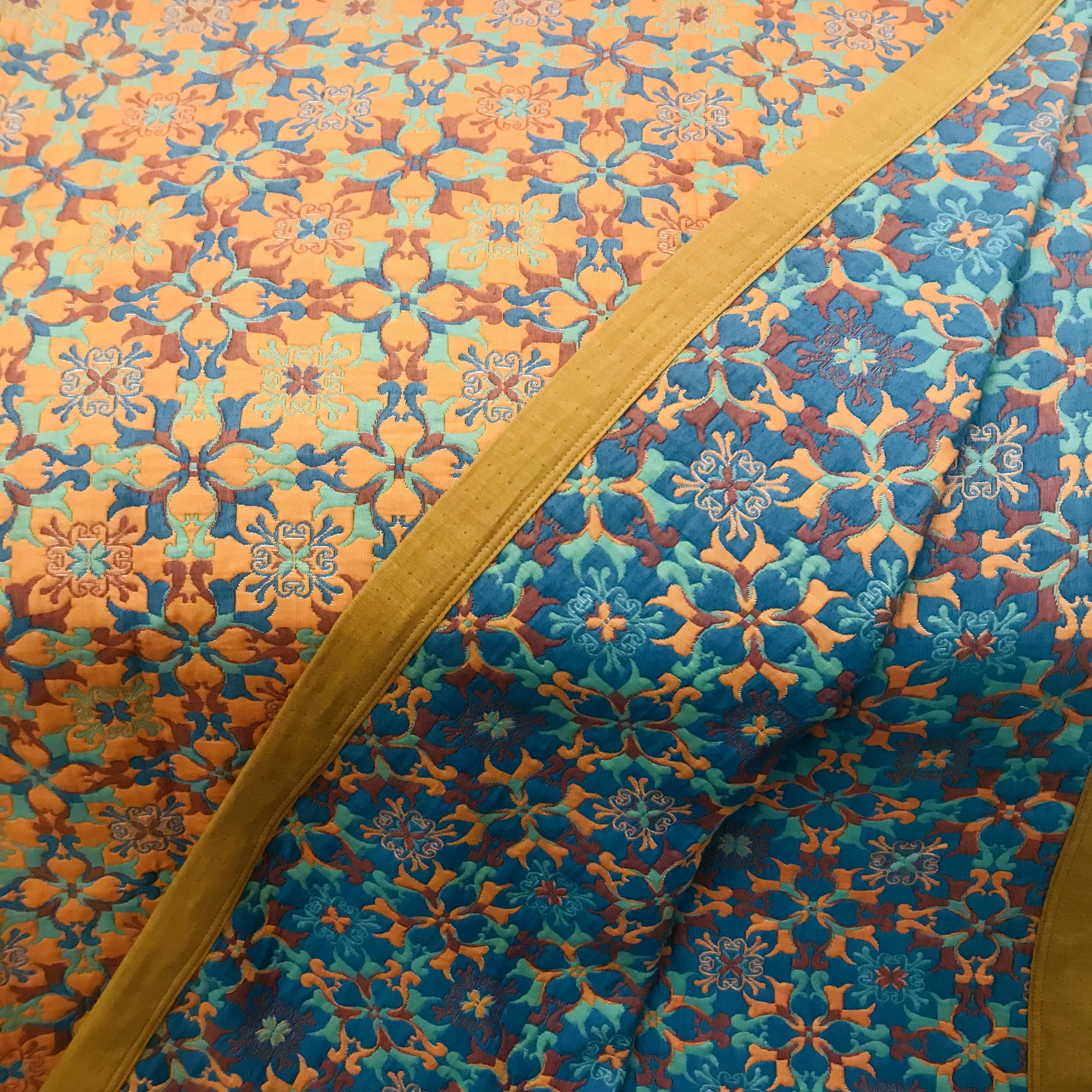 Six-Layer Cotton Quilt Reversible Lightweight Blanket Orange Blue Geometric Pattern for Year-Round Comfort Bedroom Guest Room | Thomler
