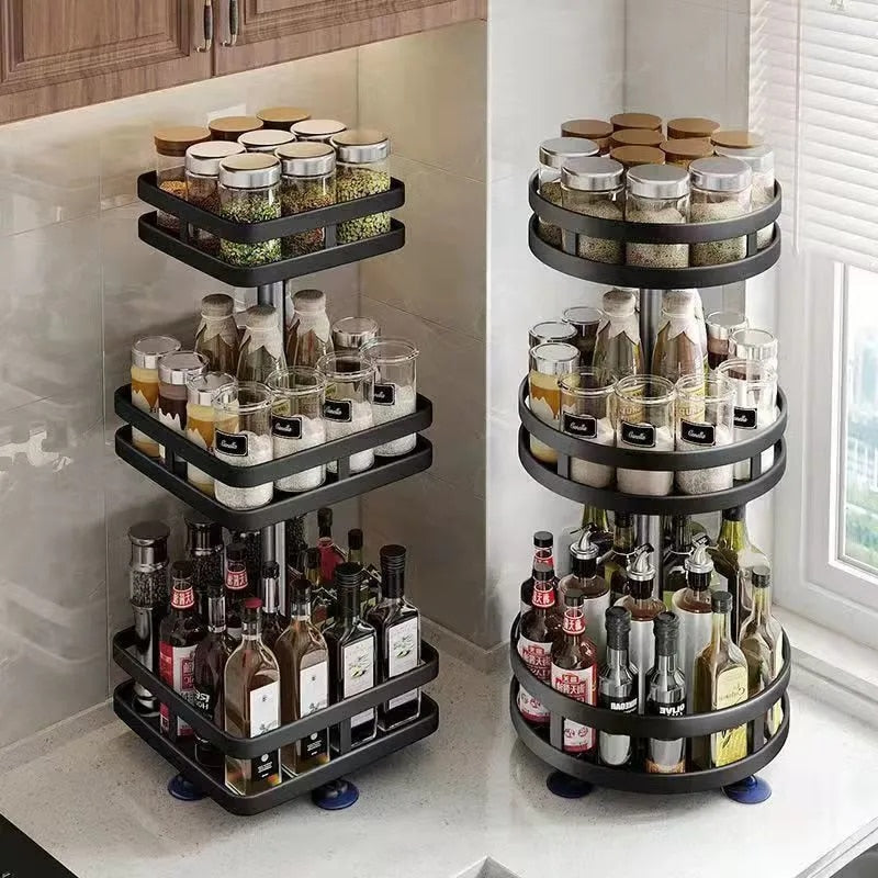 Rotating Storage Caddy with Adjustable Shelves for Kitchen, Bath & Desk – Space-Saving Organizer | Thomler